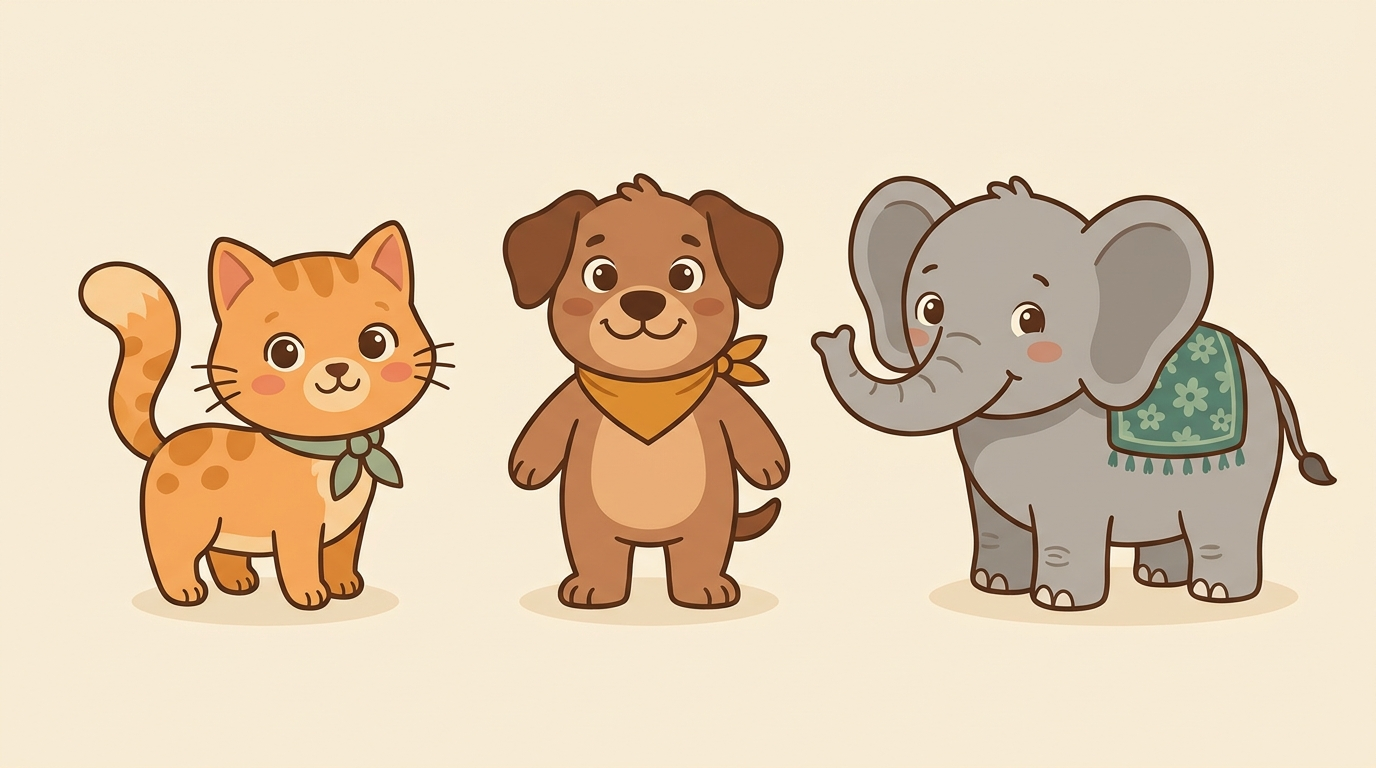 The Cocoon French story cast — a cat, a dog and an elephant